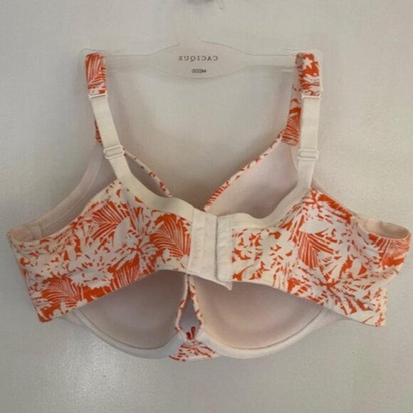 Cacique Cotton Boost Plunge T-Shirt Bra - Red Orange Plant Print  - 4 Hook - Picture 2 of 8